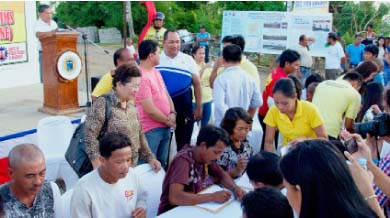 Families who lost their  houses because of Yolanda have now a new and better homes in Barangay Pago, Tanauan, Leyte with Governor Leopoldo Dominico Petilla, Vice Gov. Carlo Loreto and Mayor Pelagio Tecson, Jr. leading the turn over  rites.     (LITO A. BAGUNAS)       